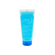 A blue tube of BIODERMA ATODERM GEL DOUCHE with a white cap, indicating it is a gentle cleansing gel for dry and sensitive skin.