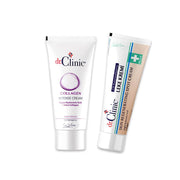 Two tubes of Dr. Clinic skin care products, one labeled for collagen intense cream and the other for skin tone unification cream.