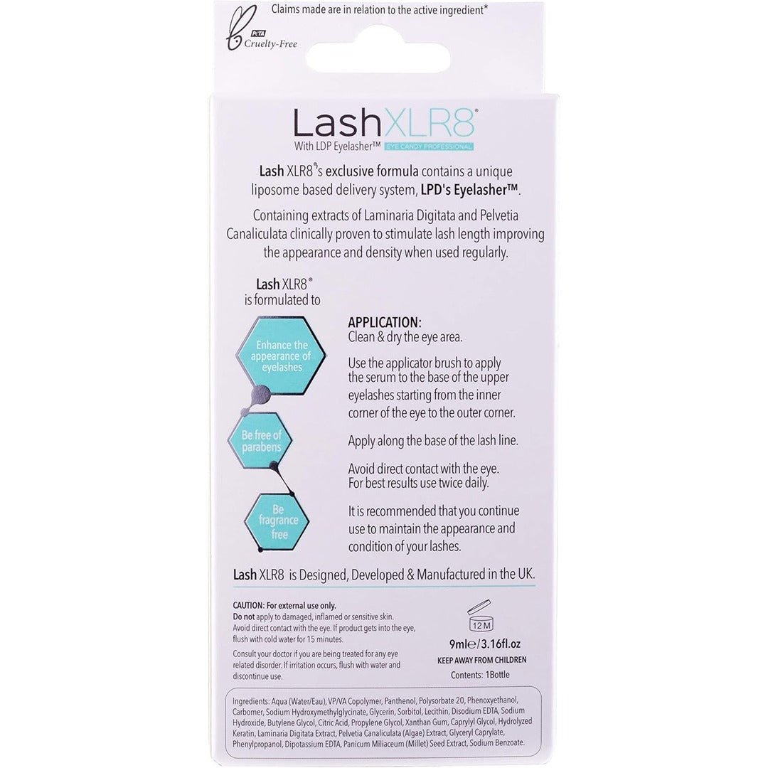 Lash XLR8 packaging with text and branding on a white background