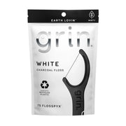 GRIN Floss Pic White Charcoal 75 pc