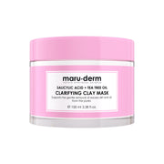 Pink jar of maru-derm clarifying clay mask on a white background
