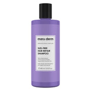 Purple shampoo bottle with black cap on a white background